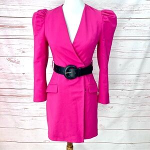 Zara Bloggers Favorite Fuchsia Hot Pink Puff Sleeve Blazer Dress